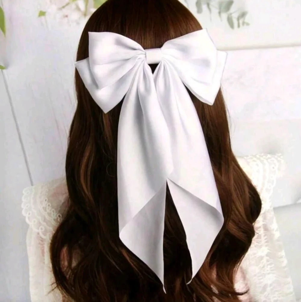 Elegant White Satin Large Hair Bow Clip for Women